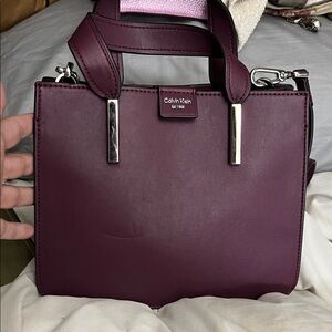 Calvin Klein Audrey Deep Plum Crossbody with Silver Hardware